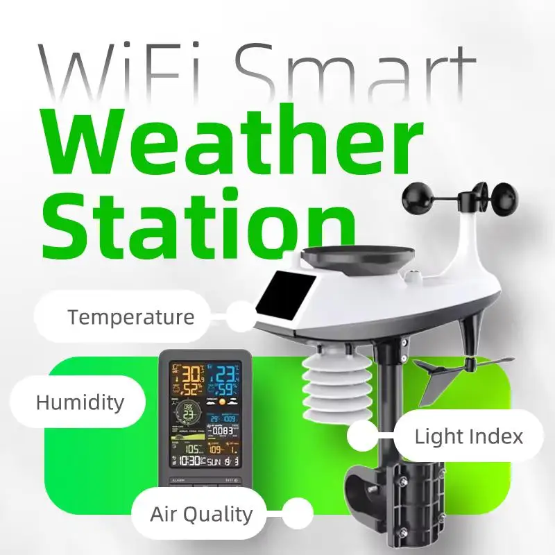WiFi Smart Weather Station Smart Home Digital Thermometer with Sensor  Temperature Humidity Date Light Index Air Quality Monitor