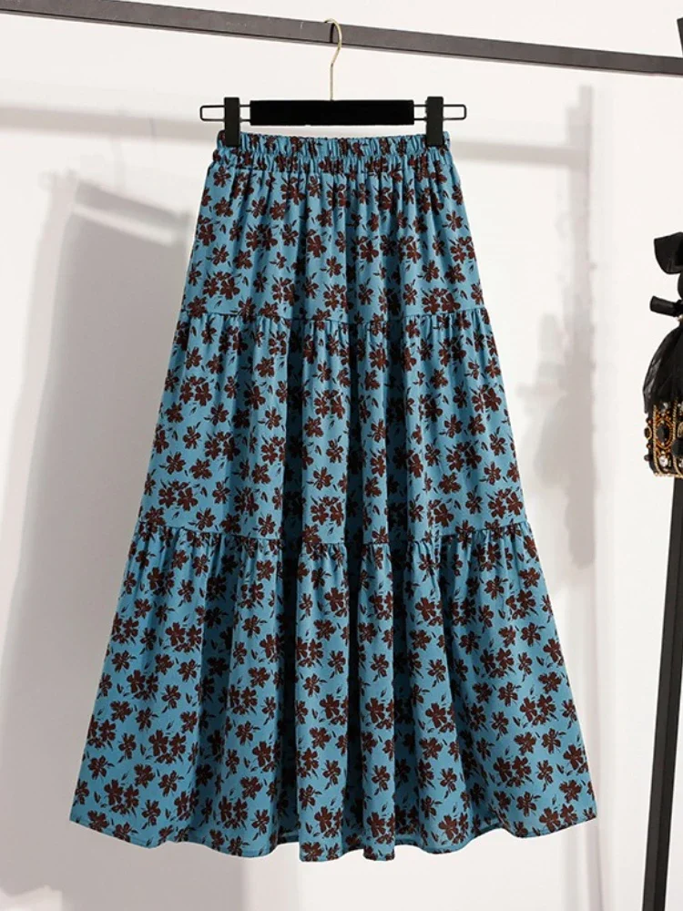 2026 Vintage Draped Elegant Chinese Style Women's Half-length Skirts Autumn Floral Pleated A- Line Skirt With Lining