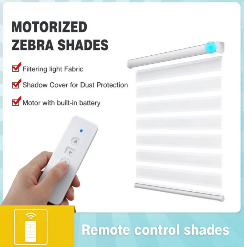 Fashion Cordless Motorized Zebra Blinds With Wifi Tuya Motor Remote Control Blackout Zebra Blinds For Window