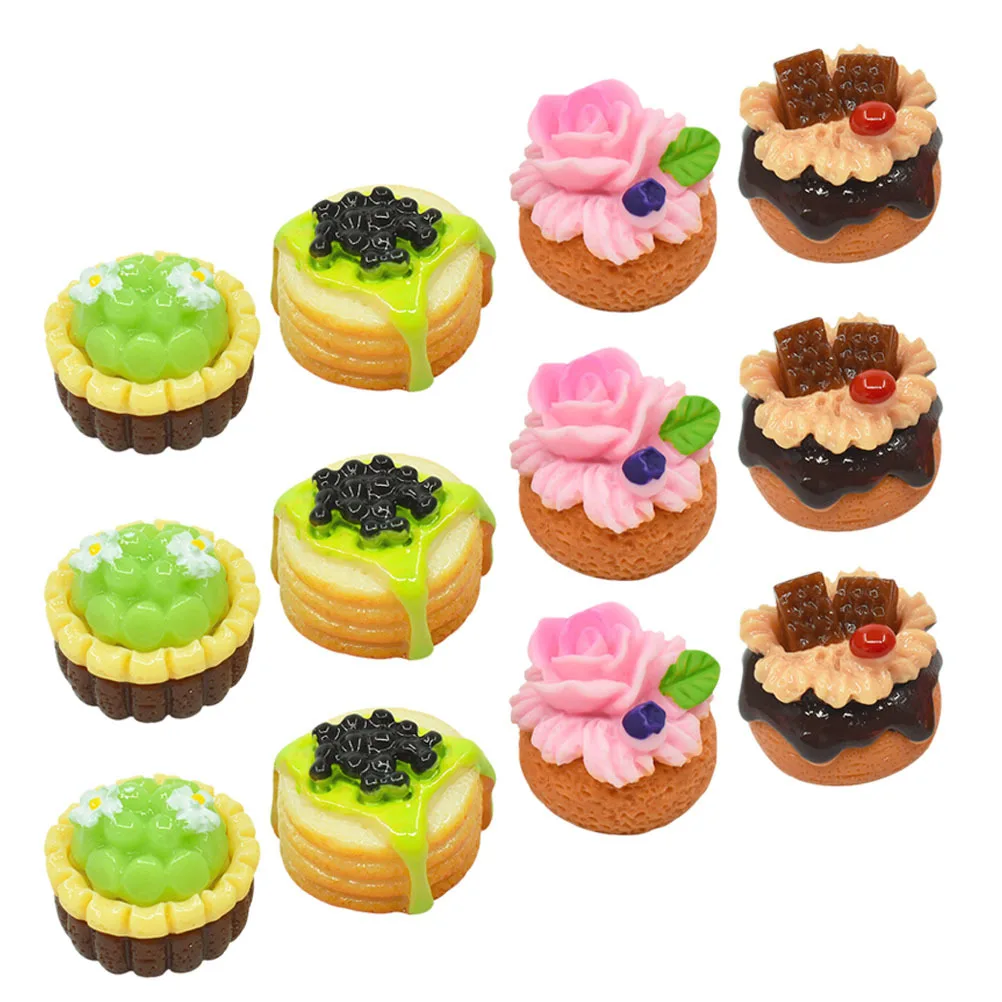

12Pcs Miniature Cake Pretend Play Fake Dessert Resin Food Prop Mini House Kitchen Accessories Decorative Mini Dessert
