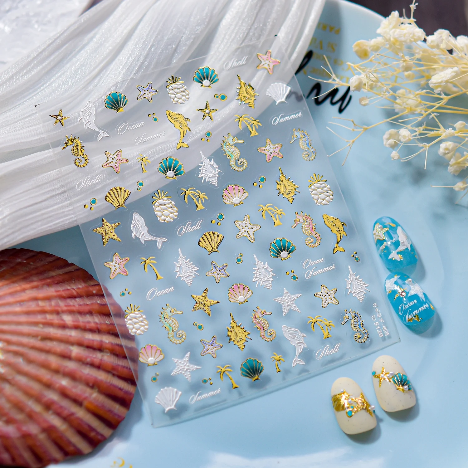 

1PCS Bronzing Whale Starfish Seahorse Embossed Nail Stickers Nail Decoration Marine Life Nail Art Accessories Stickers For Nails