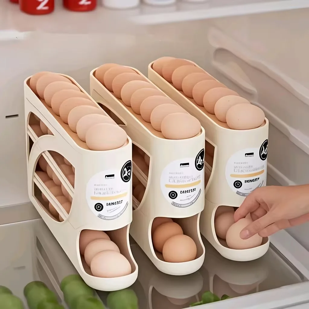 1PC Refrigerator Egg Storage Box Side Door Storage Kitchen Tool Automatic Egg Rolling Antibacterial Distribution Large Capacity