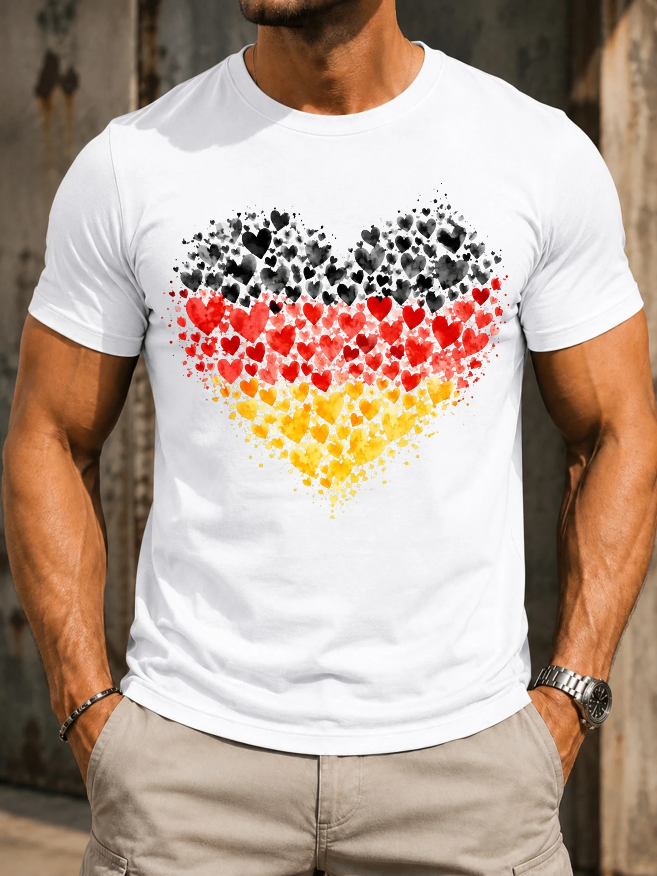 Germany Watercolor Heart   red gold hearts and soft paint splatter for simple patriotic style  Unisex All T-Shirt
