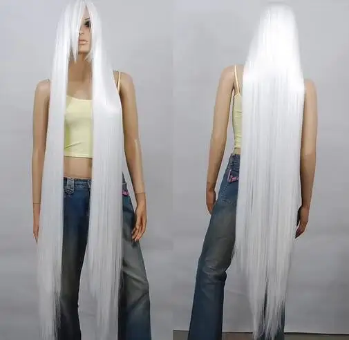 Perruque de Cheveux Longue et Lisse de 150cm et 60 Pouces, Haute Résistance à la Chaleur, Couleur Blanche, pour ixCosplay