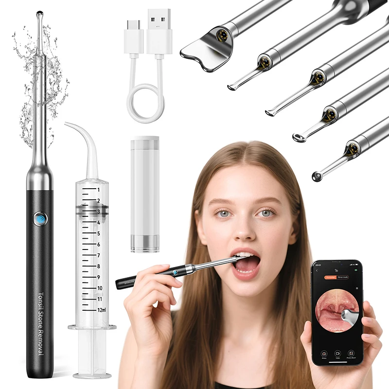 JianYouCare Tonsil Stone Cleaner 360°Angle wide 1080 PHD Camera APP Visual Interface tonsil tartar Remover 5 Cleaning Kits Safty