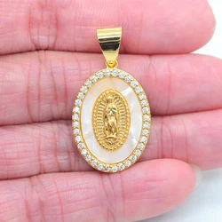 High Quality Gold Color Clear Cubic Zirconia Catholic Saint Virgin Mary Oval Pendant Jewelry