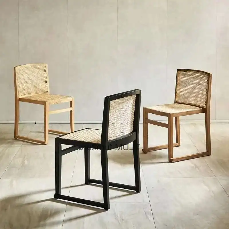 

Nordic Minimalism Solid Wood Chair Originality Rattan Weaving ART Office Chair Home Sitting Room Home Stay Facility Dining Chair