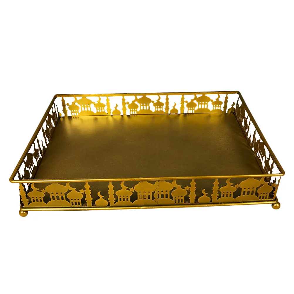 Wrought Iron Tray Eid Mubarak Metal Food Trays Serving Dessert Islamic Theme Kitchen Supplies Snack Jewelry Candy Plate