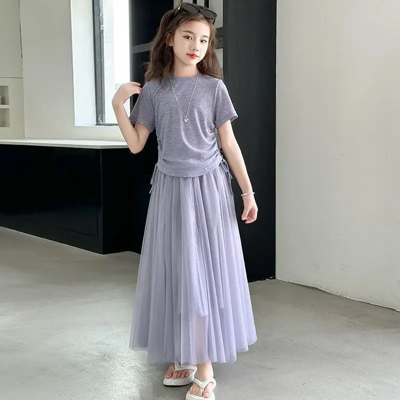 Children's Costume Girls Clothes 11 To 12 Years Old Sets Summer Suits Child Set Fashion Outfit T-shirts Home Clothing Girl Dress