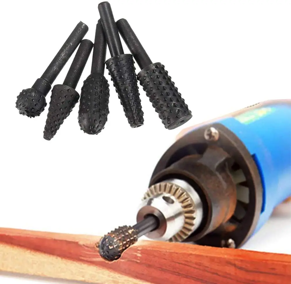 Carbide Rotary Burr Set 5 Bộ Bền 1/4 "Vít Xoay Tiếng Sột Soạt Tập Tin Bộ Cho Mô Hình Gỗ DIY Khoan khắc Đánh Bóng