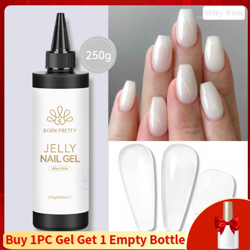 BORN PRETTY 250 g Milky White Jelly Nude Gel-Nagellack, nachgefüllte Verpackung, durchscheinendes, klares, semi-permanentes Soak-Off-UV-Gel