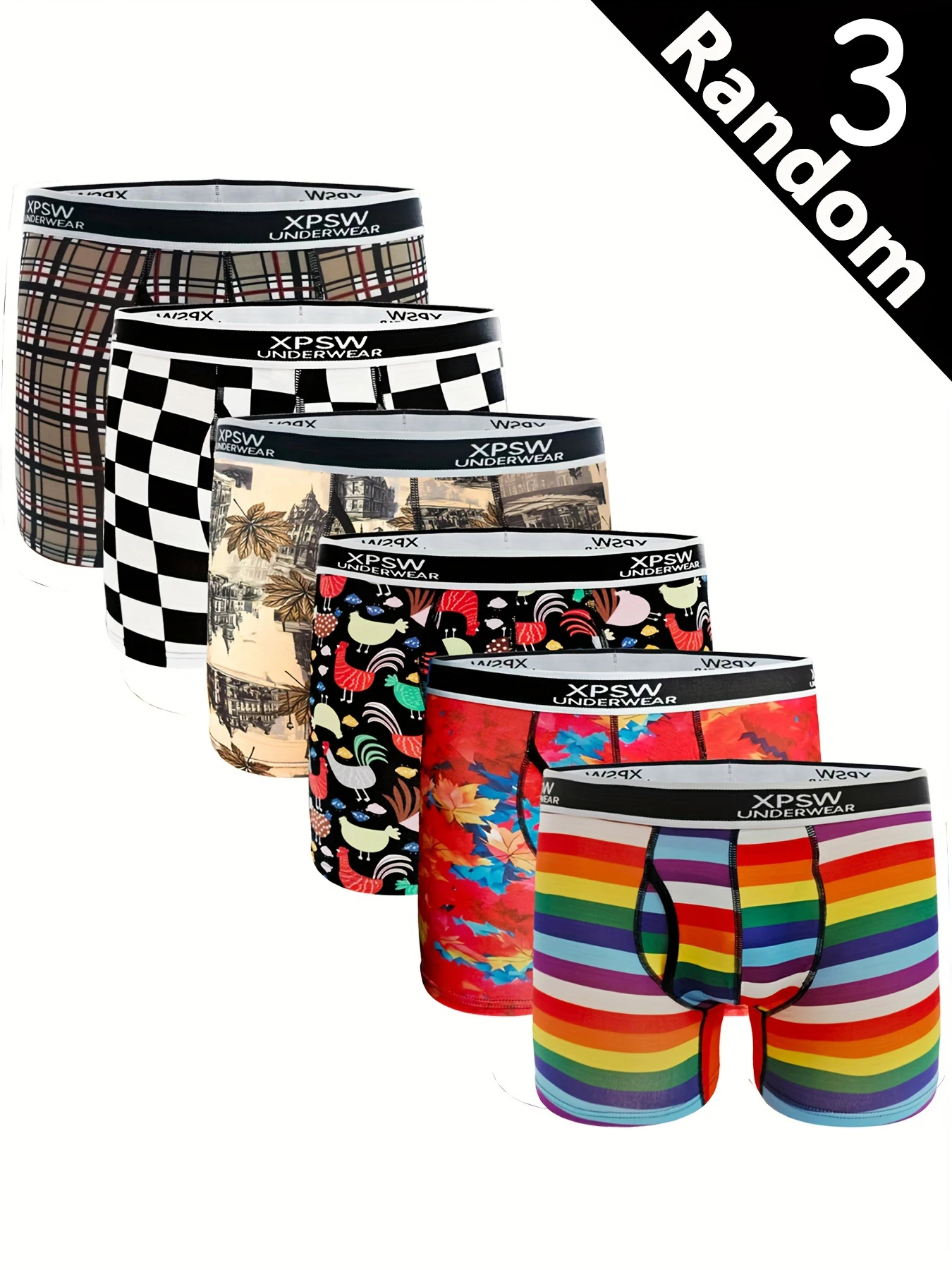 

3 Pcs Random Mens Printed Underwear Fashionable And Personalized Printed Mens Underwear Breathable Briefs Comfortable Innerwear