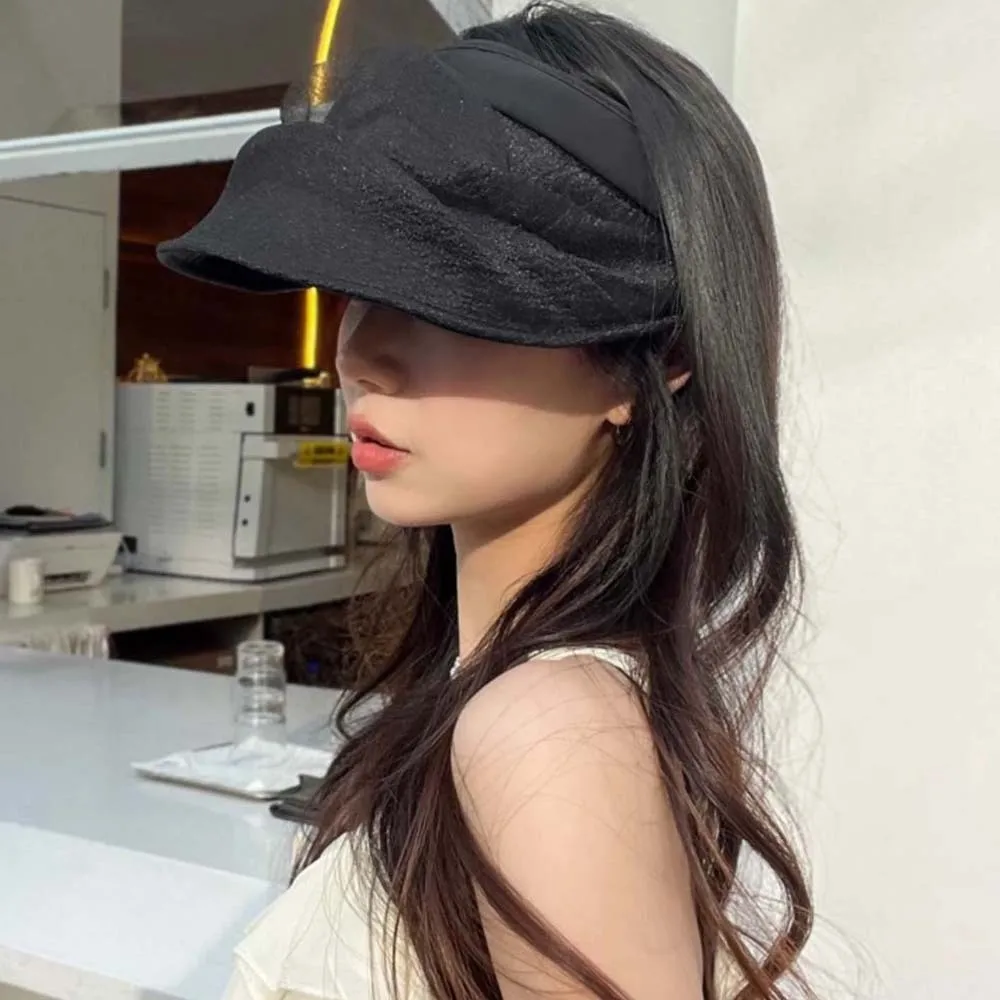 

Portable Organza Visor Cap Breathable Solid Color Folding Sunshade Hat Hair Hoop Mesh Wide Brim Visor Caps Seaside