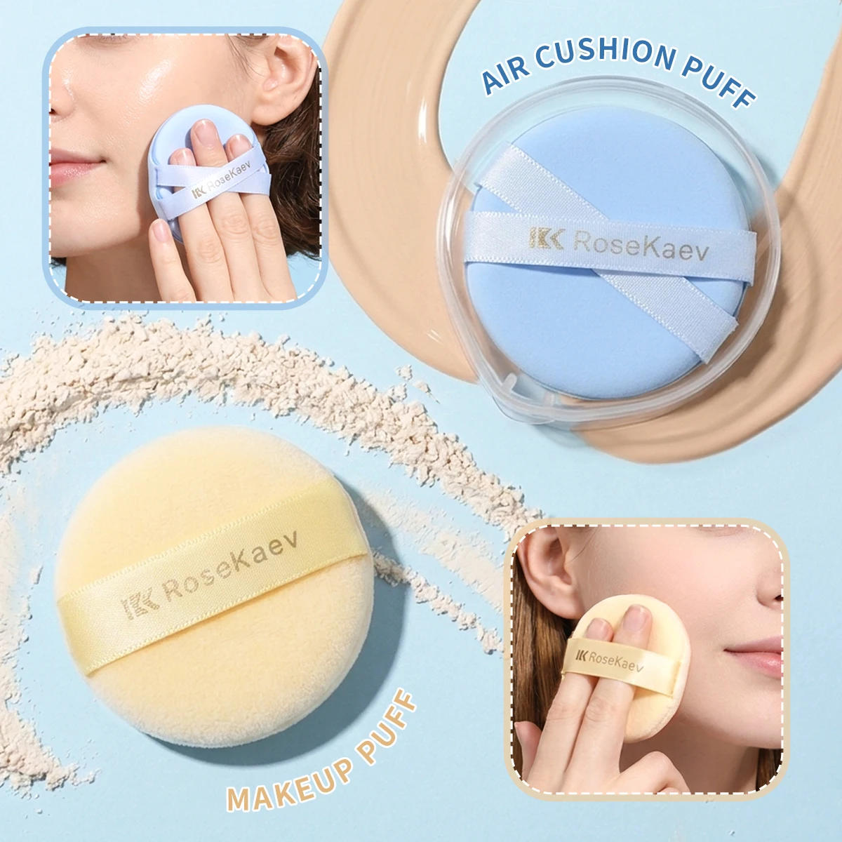 Double Bandage Air Cushion Puff+Powder Puff, Light and Breathable Makeup, Dry and Wet Foundation Makeup Sponge