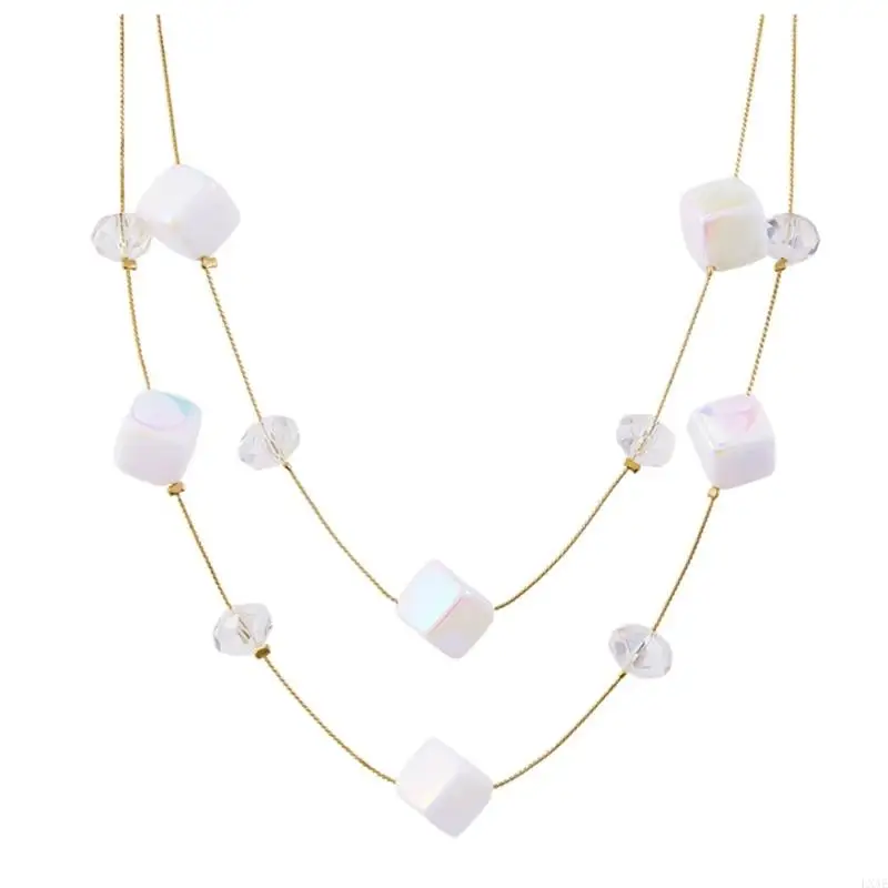 Versatile Auroras White Geometric Square Double Layer Collarbone Necklace Resin for Work Social Event