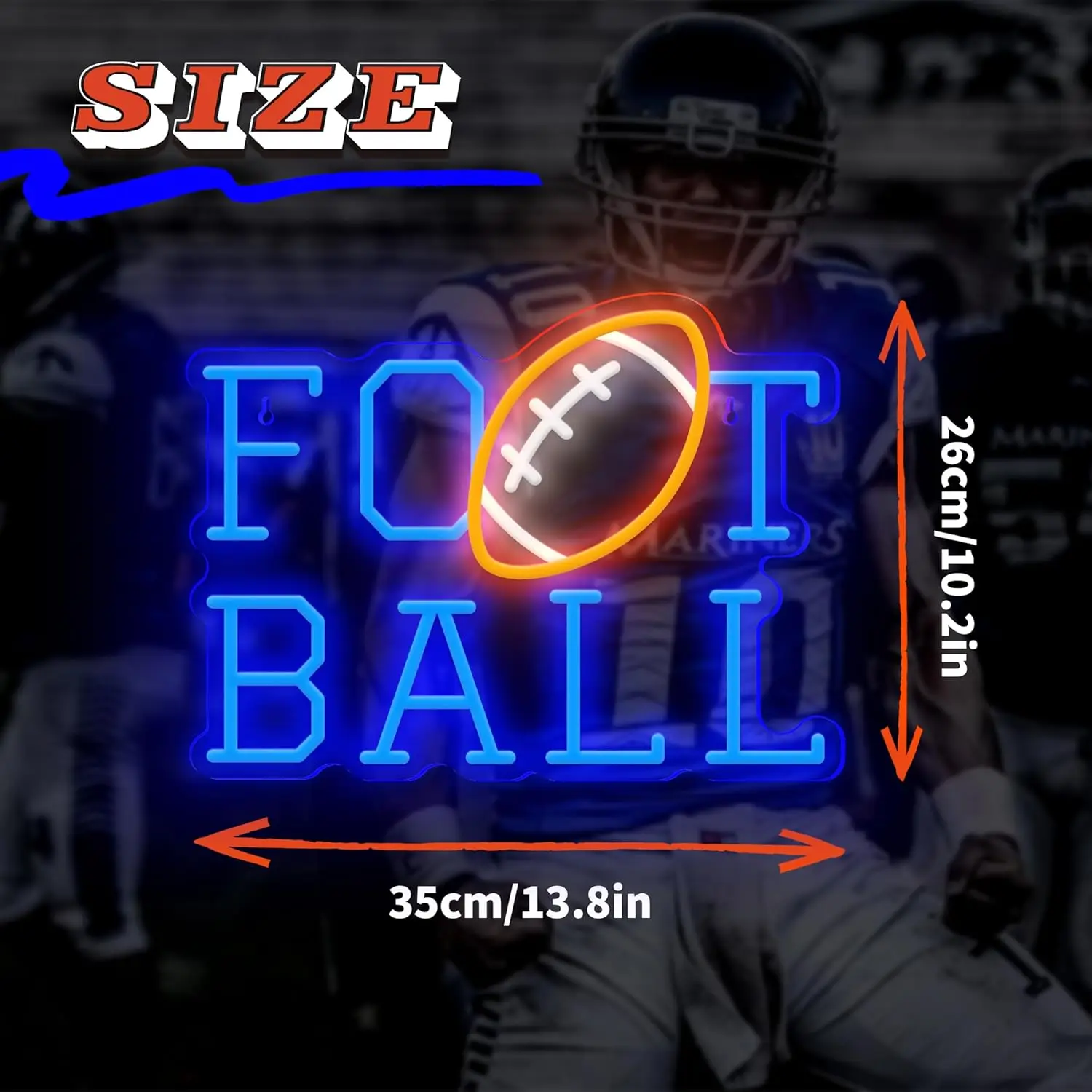 Football Neon Signs USB Powered Blue Football Light Up Sign Wall Decor for Teens Bedroom Gamer Room Rugby Sports Man Cave Colleg