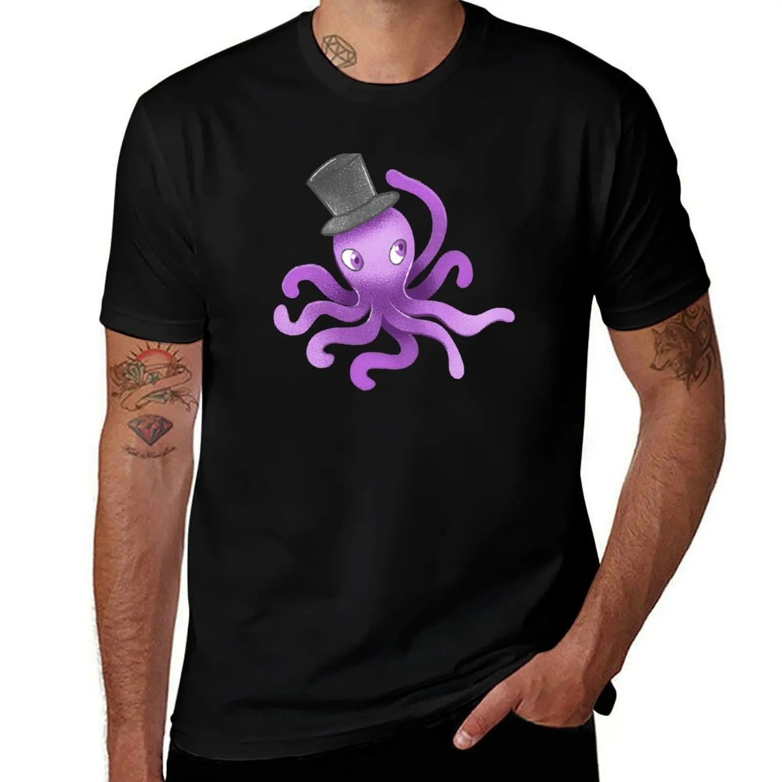 Ocean kids - purple octopus in a top hat (hand drawn) T-Shirt Street Art Print Tee Shirt T-Shirt