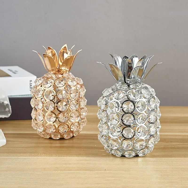 PEANDIM Gold Crystal Apple Pear Decoration For Home Birthday Gifts Office Hotel Creative Apple Pineapple Candle Holder Ornaments