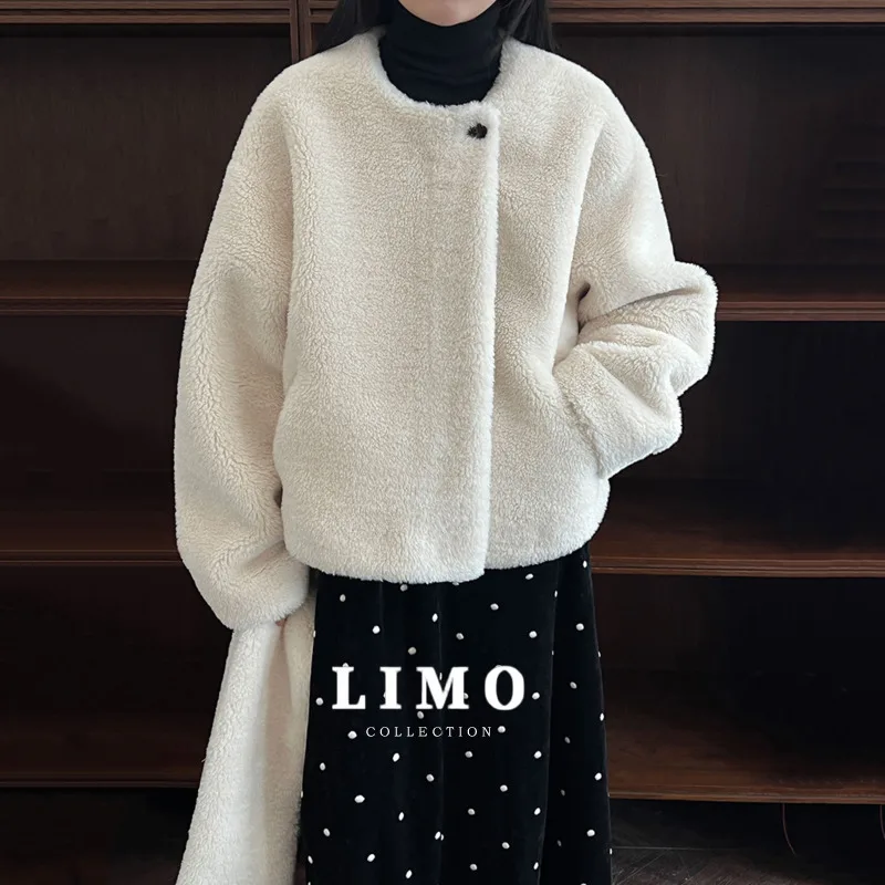 

LIMO 2025, осень-зима, стильное пальто из искусственного меха ягненка со съемным шарфом, женский плащ, верхняя одежда для повседневного свидания, вечеринки