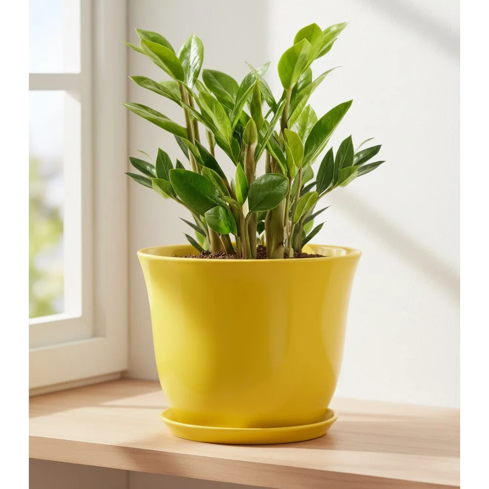 

10 Inch Ceramic Planter with Drainage Hole & Saucer, Modern Flower Pot for Indoor Outdoor Plants, Home Decor Gift