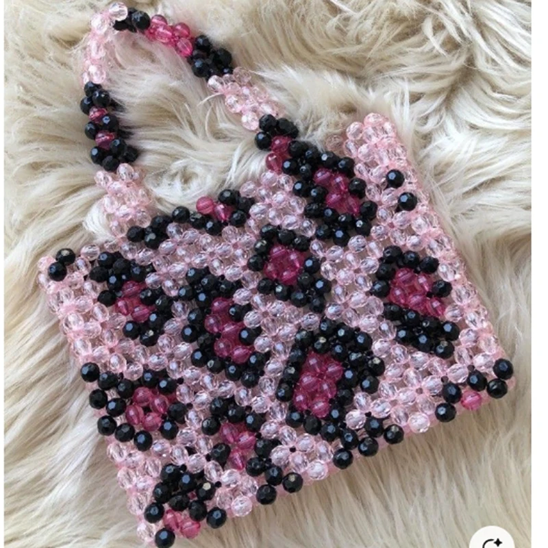 

Acrylic Bead Design Women's Bags Personalized Leopard Print Woven Versatile Hand-held Square Bag Customizable Color Hot Selling