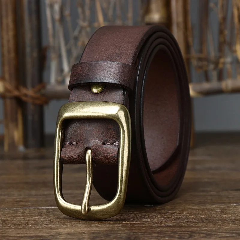 3.8CM  High Quality Men Retro Belt Copper Buckle Wide New Cowhide All match Jeans Korean Version Pure Old Top Black Brown 2026