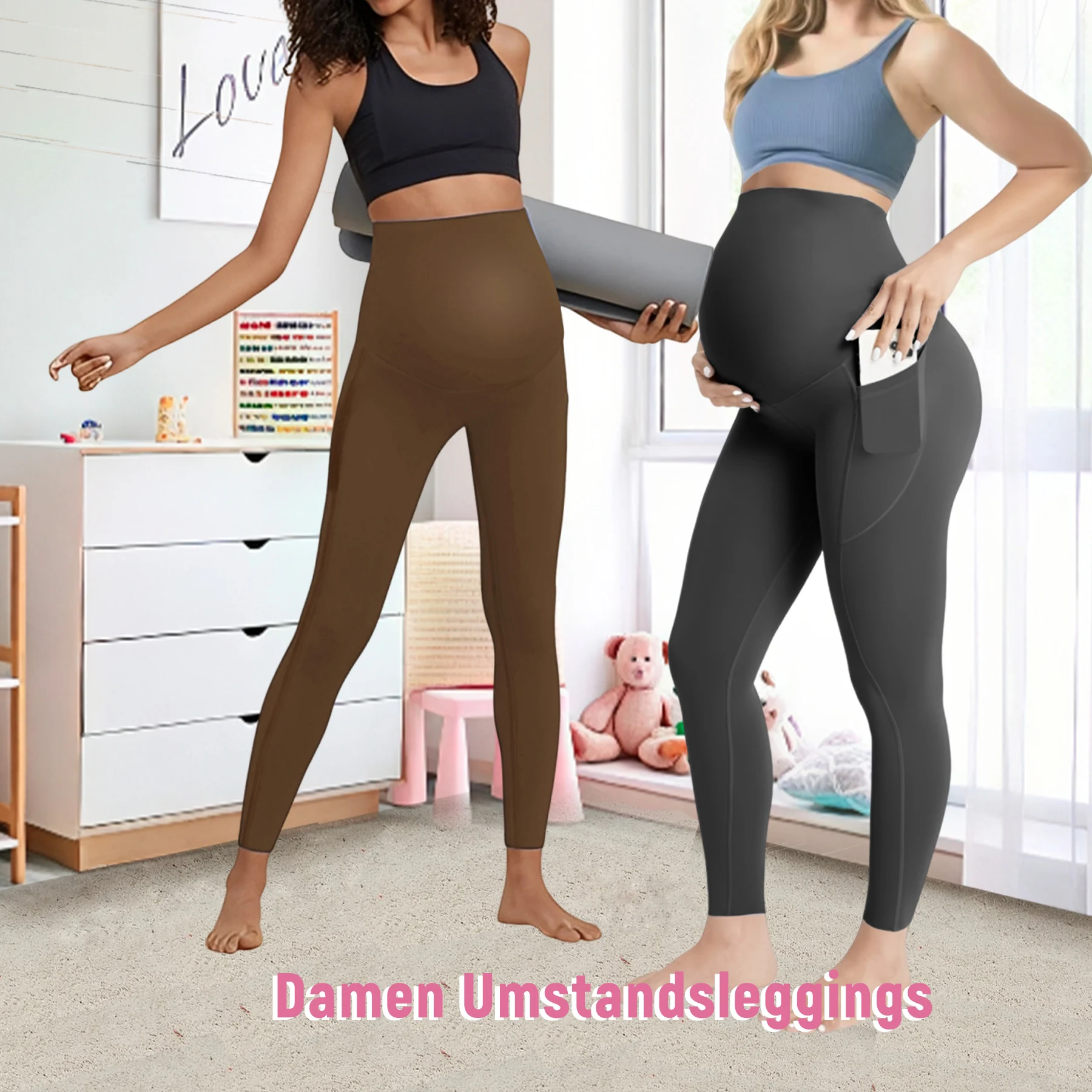 Maternity Shark Skin Pants Women Adjustable Belly Band Pocketed Yoga Workout Active Support Over Belly S-XL Leggings