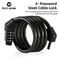 WEST BIKING Bicycle Lock Steel Cable Chain Security Password 4 Digit Lock Anti-Theft Safety Lock Scooter Mtb Bike Accessories