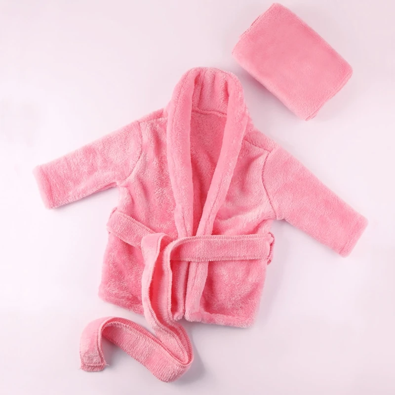 Solid Color Baby Bathrobe Towel Set Thicken Flannel Boys Girls Robe With Belt Bath Towel Newborn Photography Props Posing Outfit