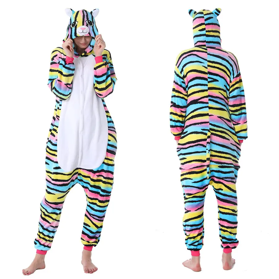 Unicorn Sets Flannel Cute Animal Pamas Kids Women Winter Tiger Cat Nightie Pyjama Sleepwear Homewear