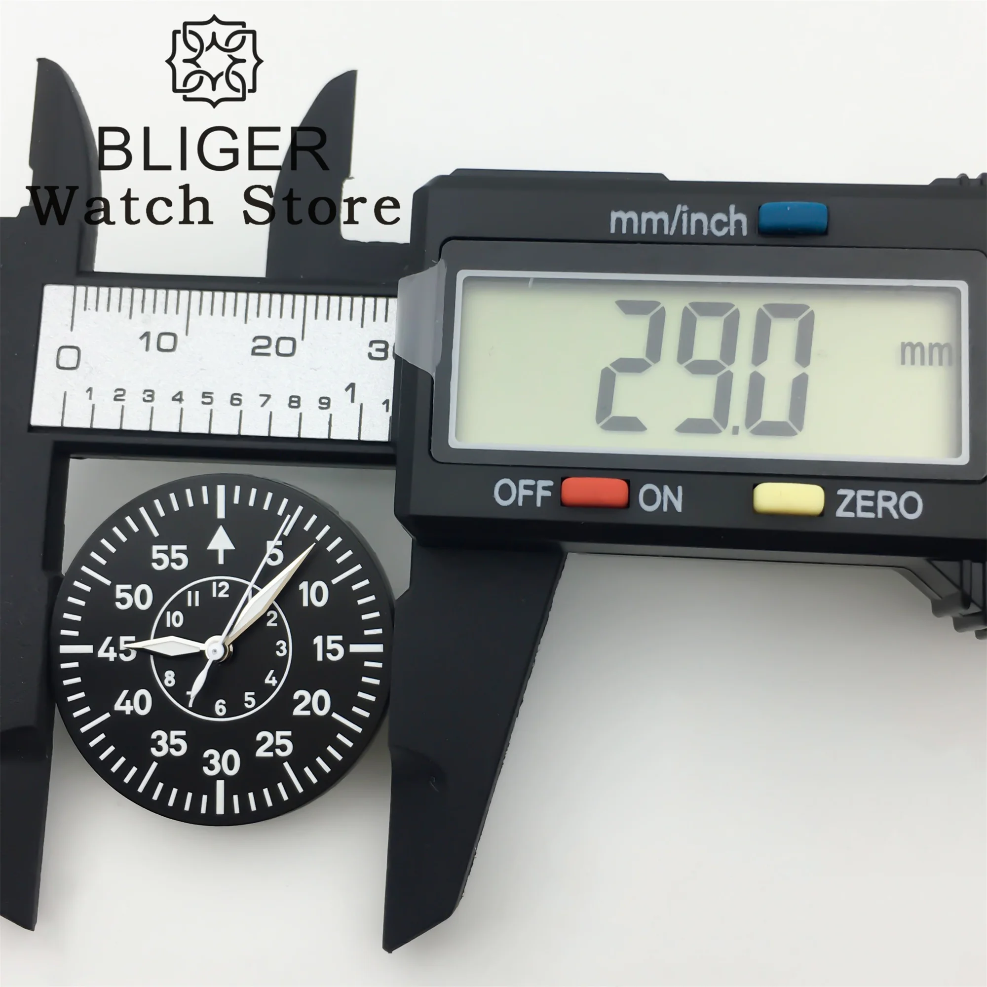 BLIGER 29mm esfera del reloj índice numérico negro verde azul Esfera luminosa completa con manecillas ajuste NH34 NH35 NH36 ETA2824 PT5000 movimiento