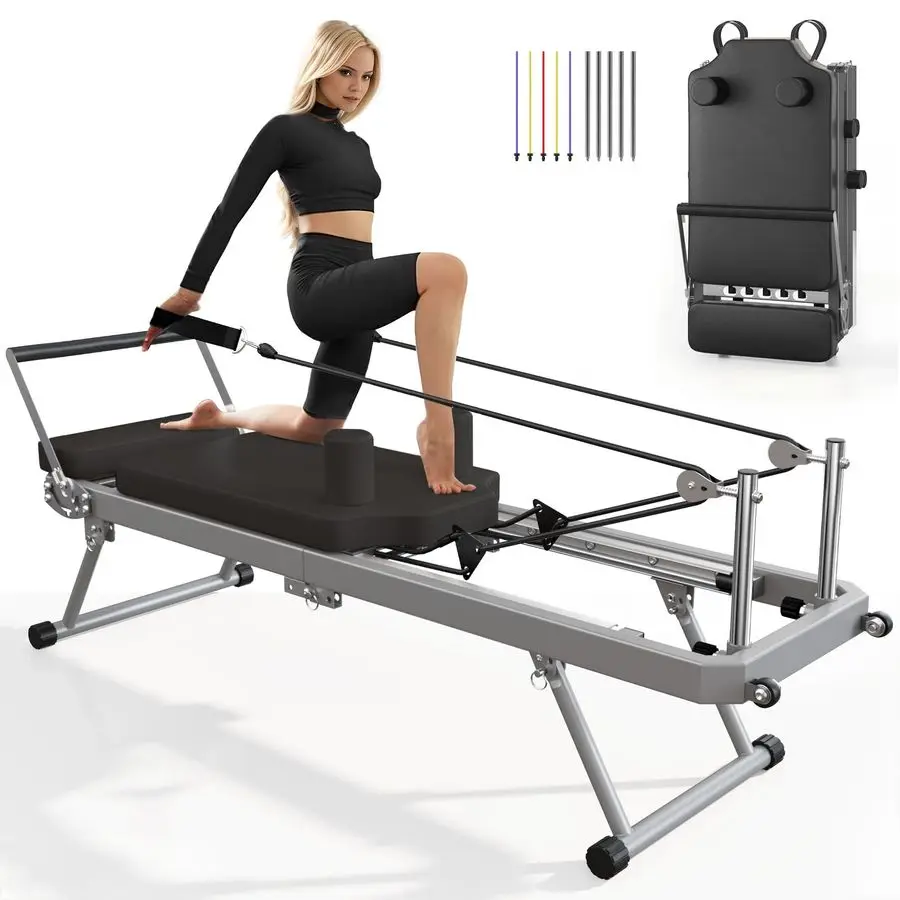 

Pilates Reformer Machine for Home Gym Workout, Foldable Pilates Equipment with High Strength Alloy Springs for Begi Customizable