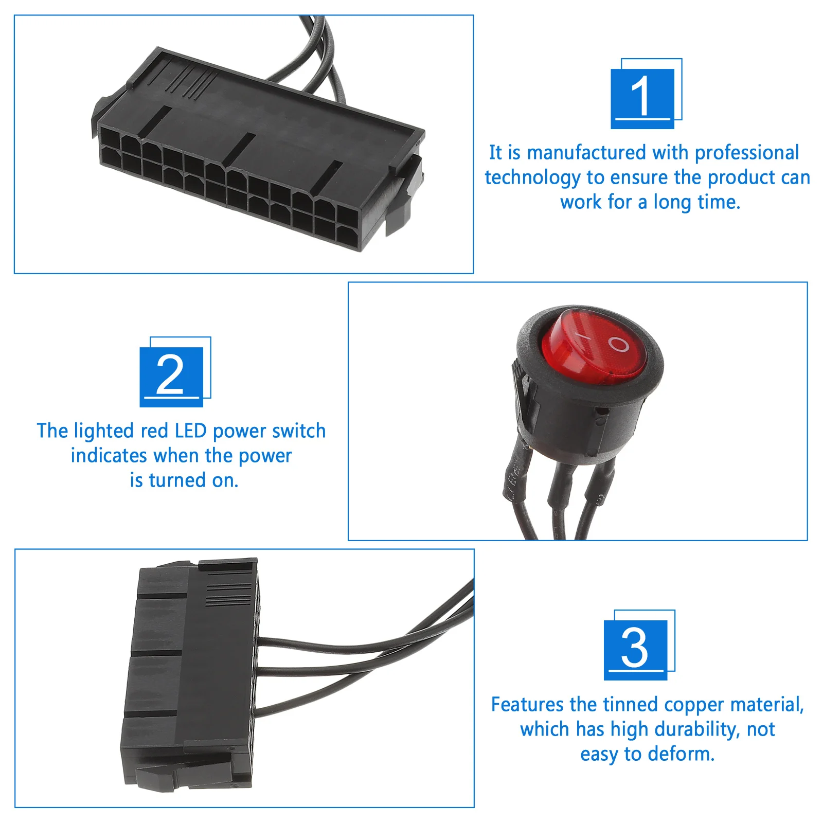 

Atx Psu Power Supply Starter Cable with Red LED Indicator for Motherboard Power Testing Jumper Bridge Adapter Cable