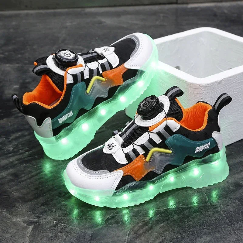 Sepatu anak bercahaya, sneaker anak lelaki perempuan sol bercahaya Led warna-warni pengisian daya Usb bernafas