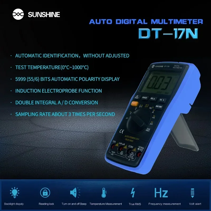 Imagem -03 - Sunshine-auto Range Lcd Display Multímetro Multímetro Digital Instrumento Digital Automático Tester para Ferramentas de Reparo de Telefone Dt17n