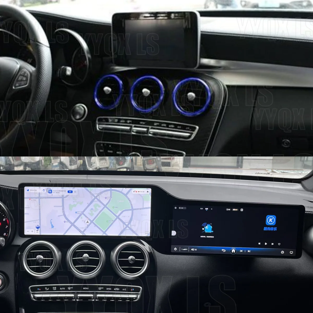 

12.3-дюймовый двойной сенсорный экран, GPS-навигация, стереосистема для Mercedes-Benz C/GLC 2016-2022, Android 14, автомобильная магнитола, поддержка CarPlay, мультимедийный видеоплеер