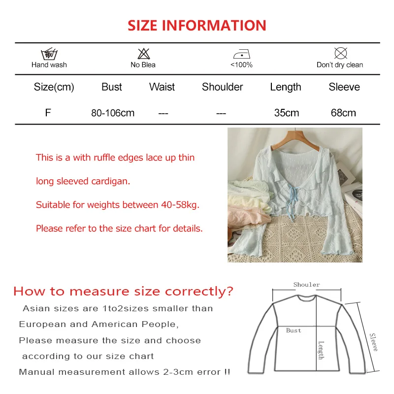 Summer New Thin V-neck Lace up Knit Cardigan Women Long Sleeved Sweet Ruffle Edges Shawl Solid Lace Fresh Sunscreen Shirt Spring