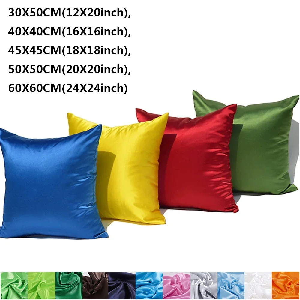 

Imitated Silk Solid Color Cushion Cover with Zipper Breathable Smooth Pillowcase Home Decor for Sofa Chair 40/45/50/30x50/60cm