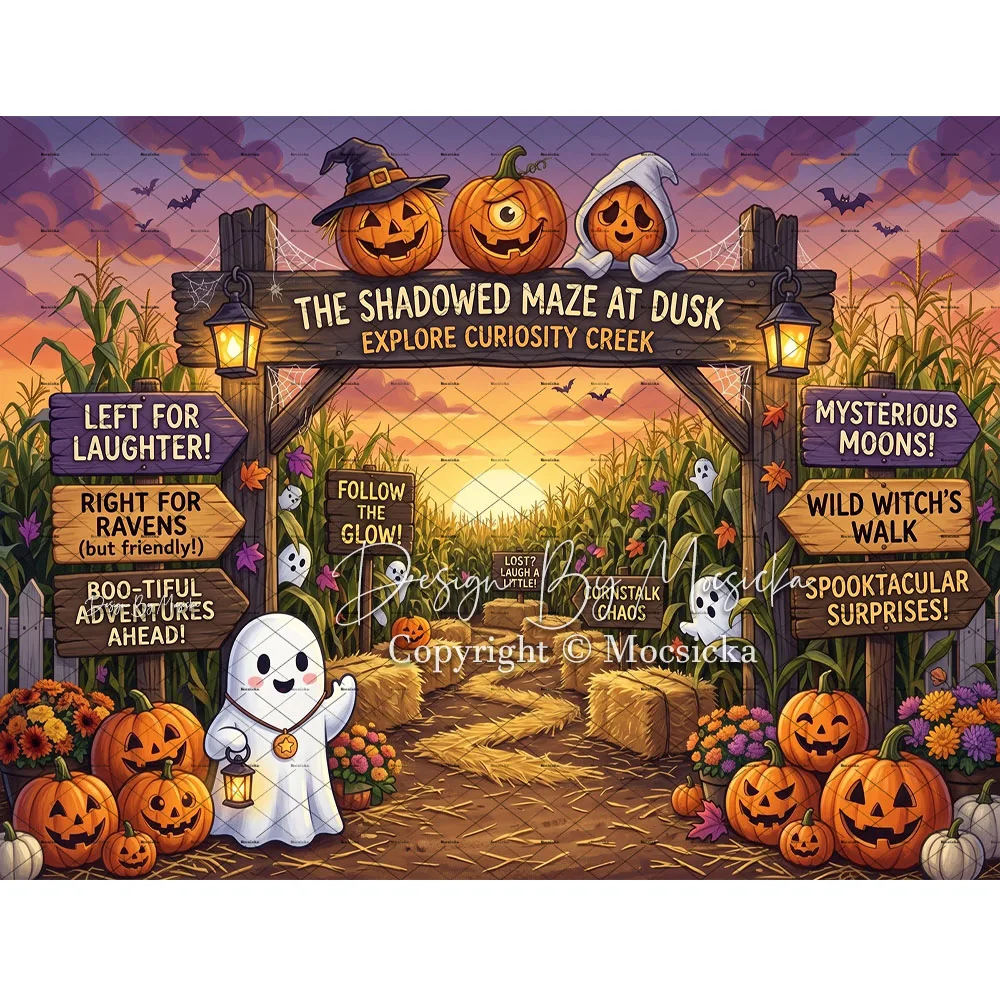 Mocsicka Backdrop Photography Halloween Pumpkin Patch Ghost Cobweb Lantern Scary Spooky Background Kids Cake Smash Studio Photo