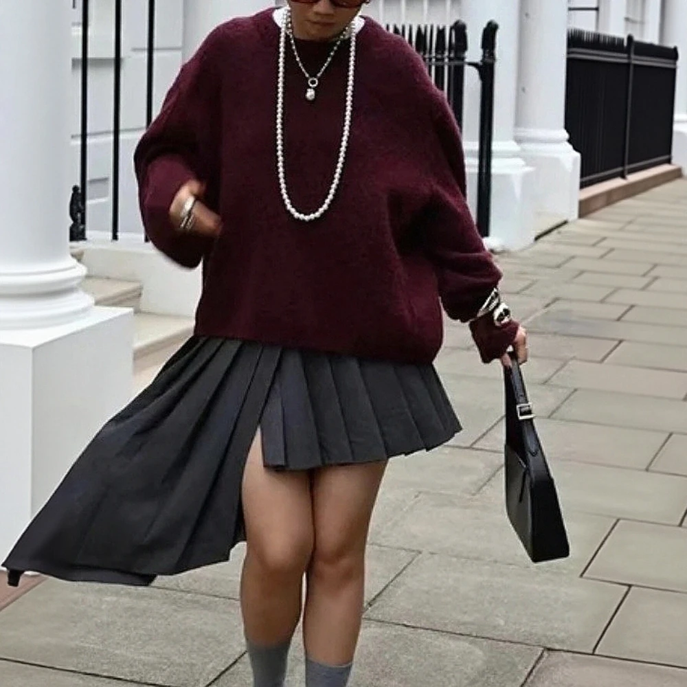 

Женский осенний свитер K-Fashion, однотонный, с длинным рукавом и круглым вырезом, свободный крой, повседневный базовый топ для повседневной носки