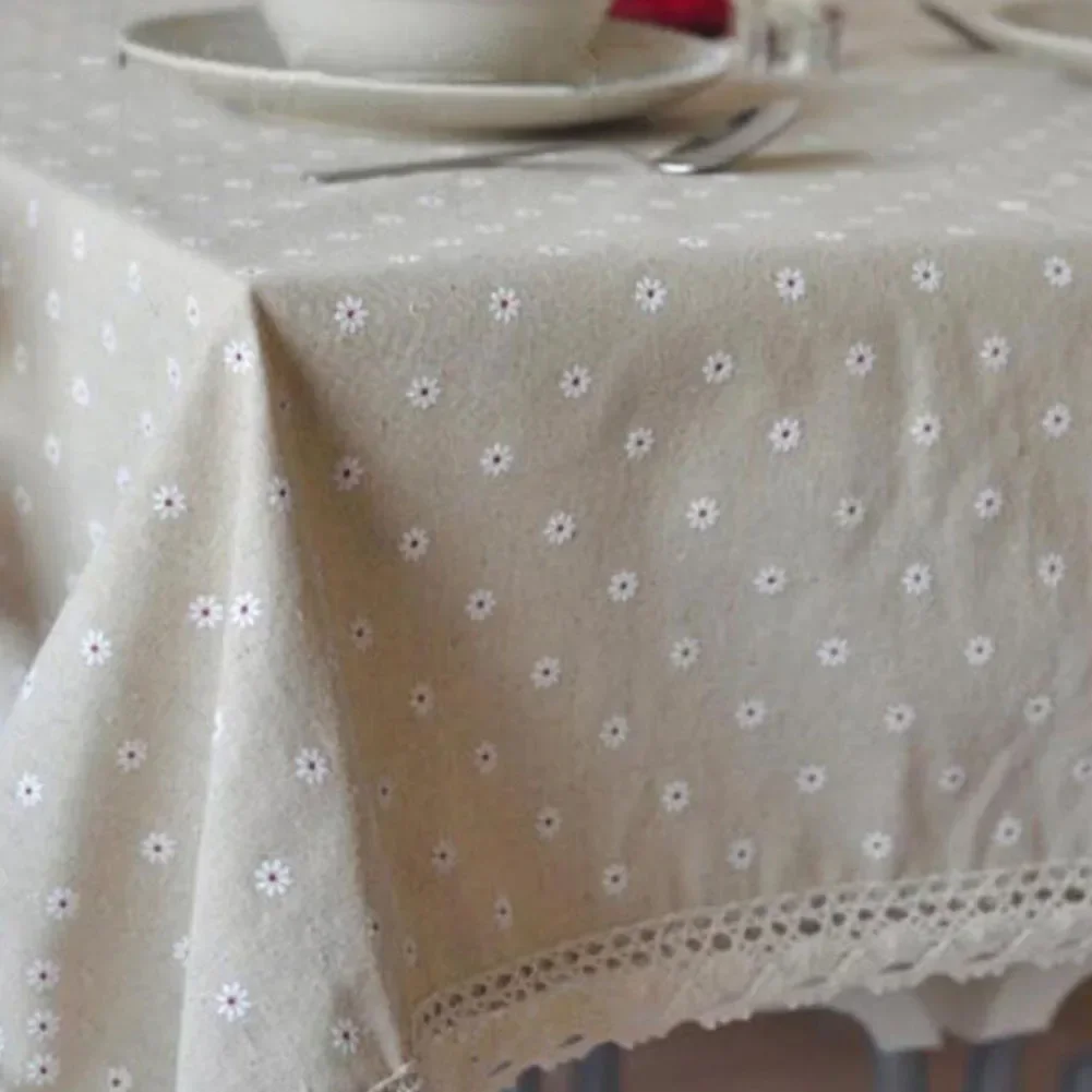 

Household Dining Table Cloth Flower Pattern Table Cover Versatile Use Wrinkle Resistance Cotton And Linen Material