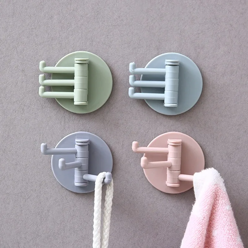 4pcs Kitchen Rotatable Self Adhesive Wall Mounted Bathroom Clothes Hanger Wall Hook Key Holder Storage Rack