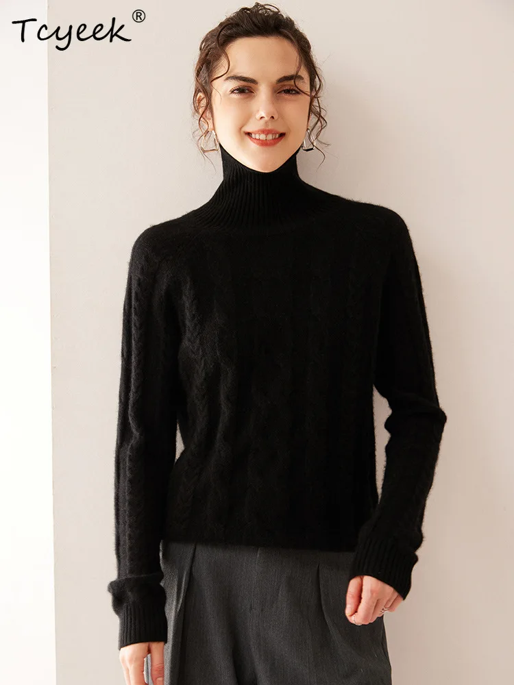 

Tcyeek, A-level Cashmere Wool Sweaters, Women High Collar Jacquard, Elegant Boutique Sweater, 2024 Autumn Winter Top T49114QM
