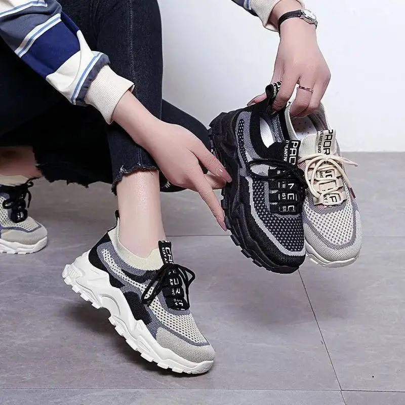 

Spring Summer 2025 Dad Trendy Shoes Women Casual Sports Shoes Student Flat Heel round Toe Mesh up up to Date Style Fashionable
