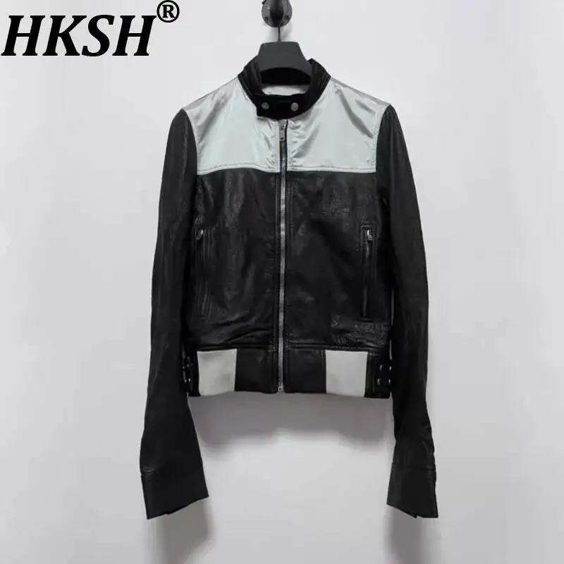 HKSH Spring Autumn New Men's Tide Dark Punk Original RO Patchwork Versatile Slim Leather Jacket Fashion Vibe Gothic Coat HK25582