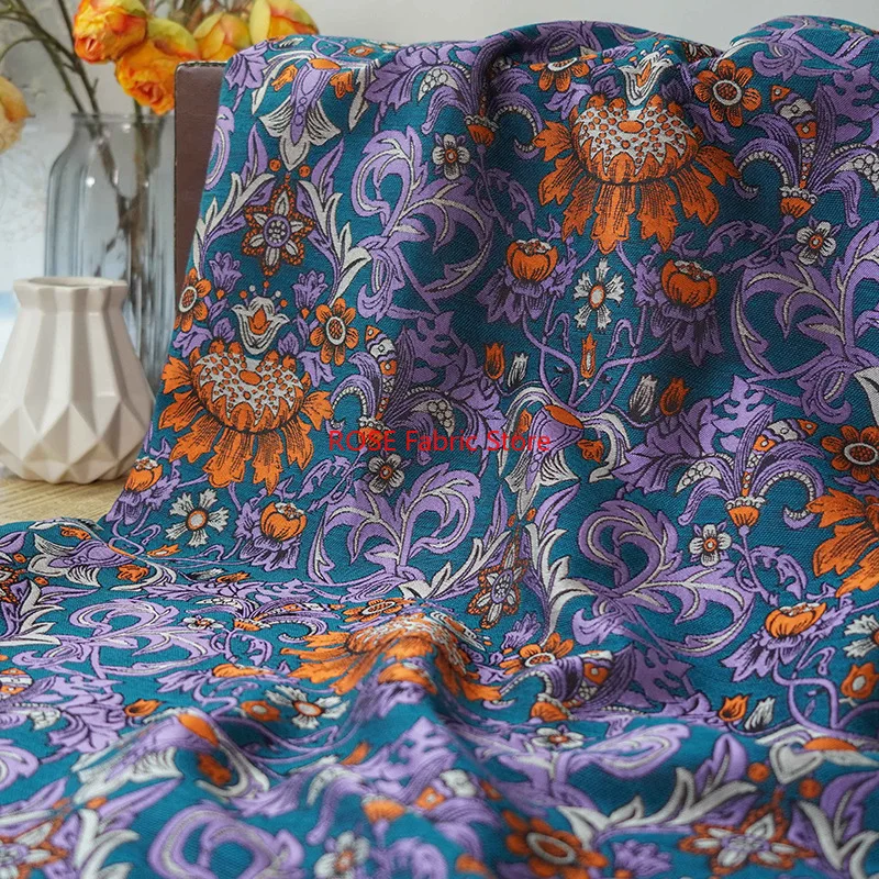 1 Meter Classic Contrast Color Flower Yarn Dyed Jacquard Fabric Retro Women's Soft Dress Cheongsam Decorative Sewing Fabric