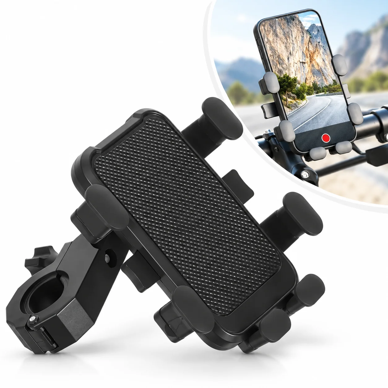Bike Motorcycle Handlebar Phone Bracket, Tool-Free Installation Anti Vibration Mobile Phone Holder for Scooter
