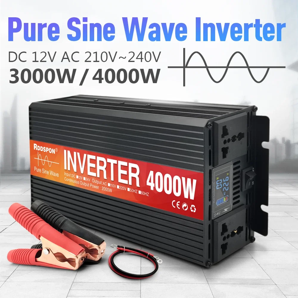 3000W 4000W Pure Sine Wave Inverter DC 12V To AC 220V 50Hz Transformer Converter Solar Off Grid Car Inverters Home Power Station