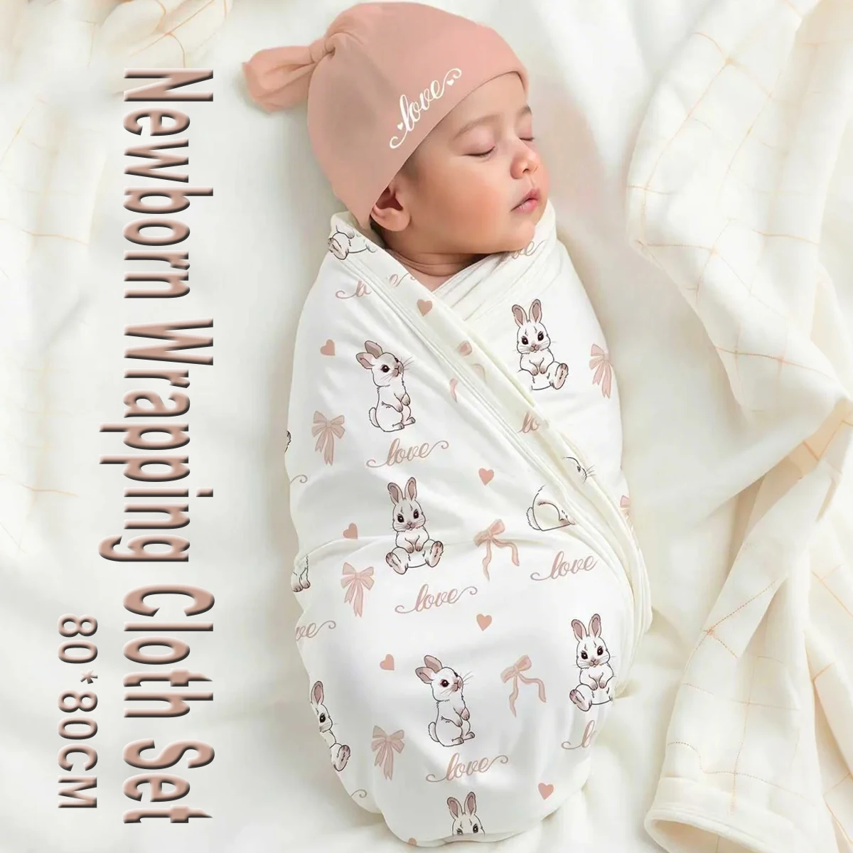 Ylsteed 2Pcs Newborn Photography Blanket Hat Printed Newborn Swaddle Adjustable Infant Sleeping Swaddle Wraps All Seasons-HD