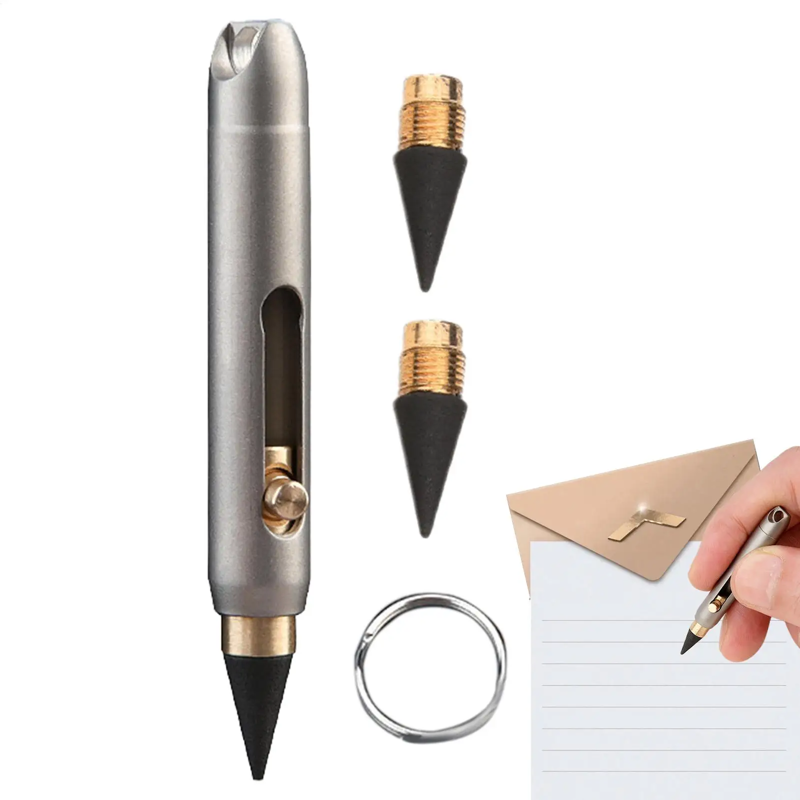 Graphite Alloy Eternal Pen Mini Titanium Alloy Non-sharpening Erasable Pencil Portable Keychain Pen Pocket Pen Emergency Writing